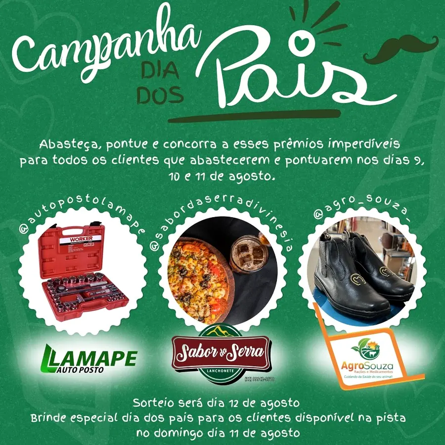 Campanha de Dia dos Pais com prêmios de parceiros locais